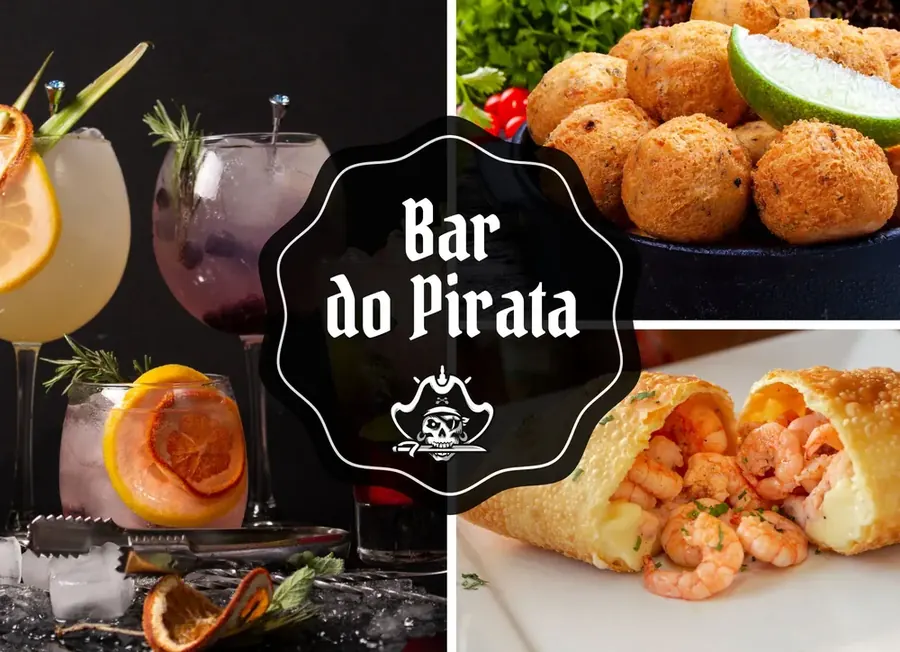 Drinks, coquetéis e petiscos servidos no Bar do Pirata, a bordo do barco